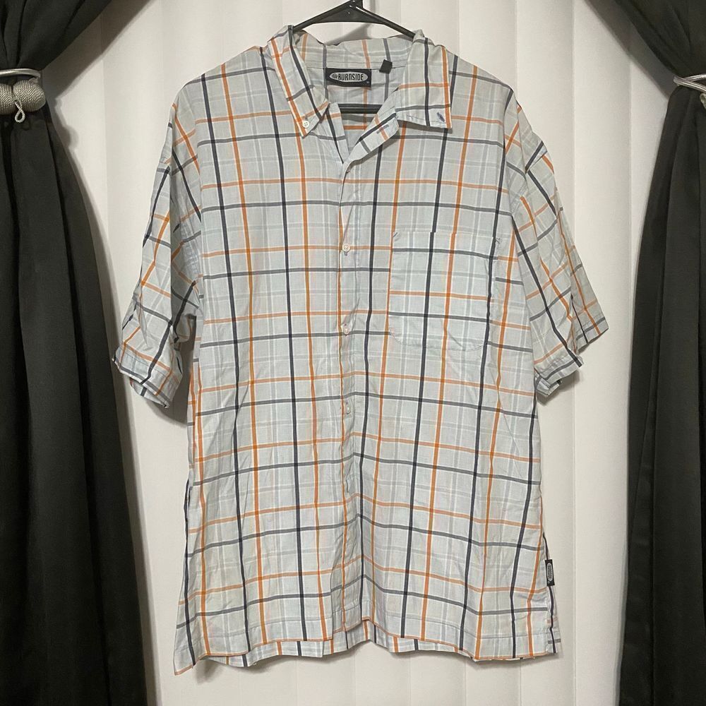 Burnside coral/grey/blue plaid button up